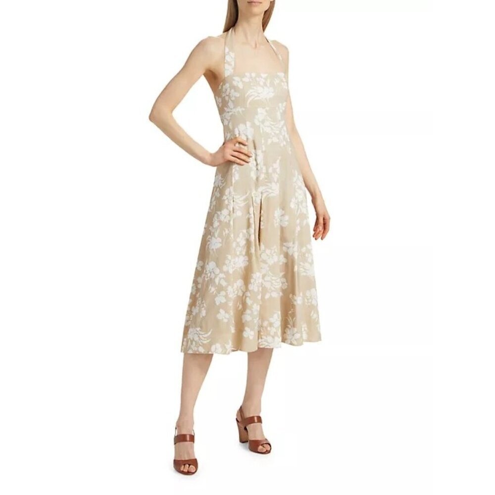 Veronica Beard Amalia Floral Linen Blend Midi Dress   Womens Size 16 Cottagecore